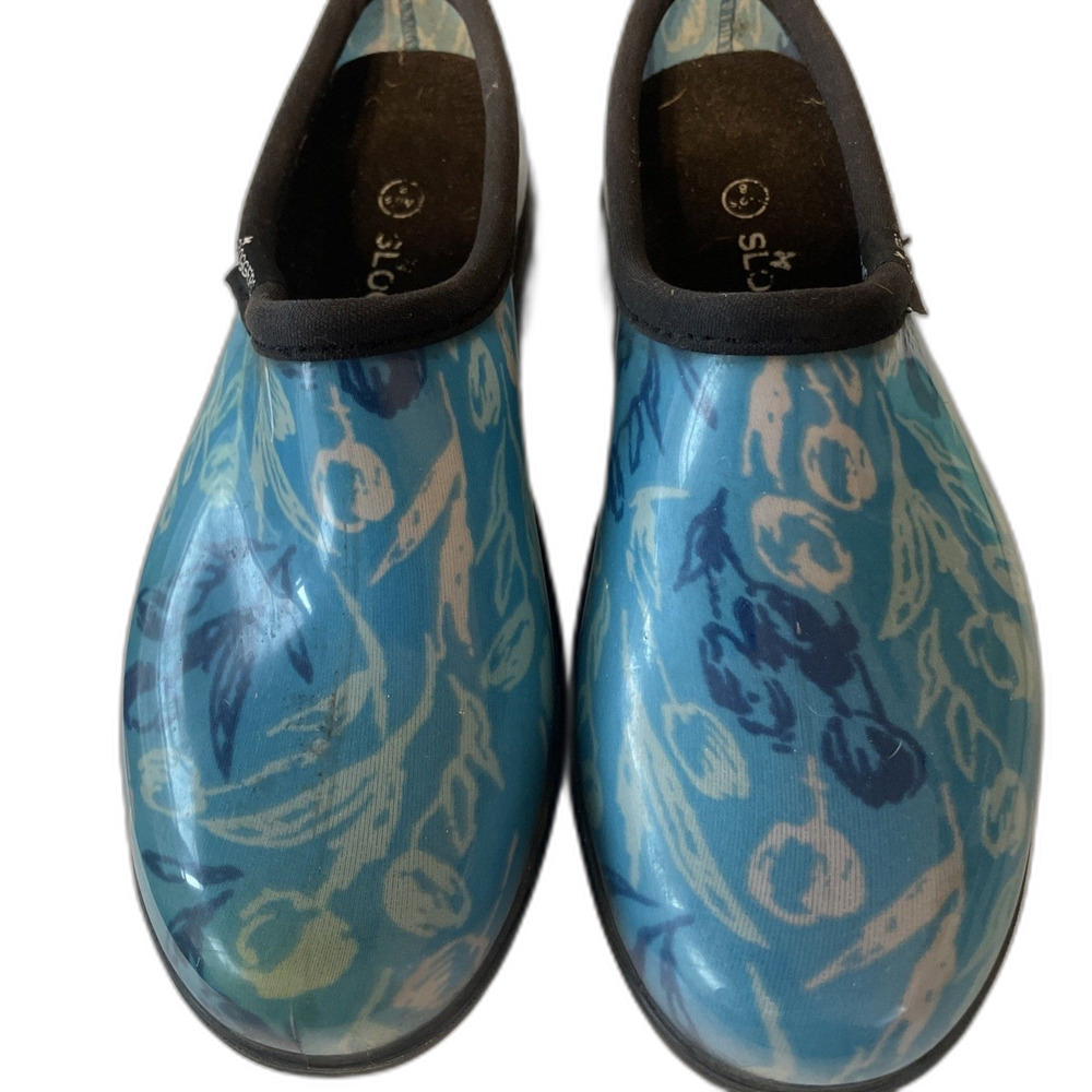 Sloggers Waterproof Blue Floral Garden Shoe w/ Comfort Insole Size 8